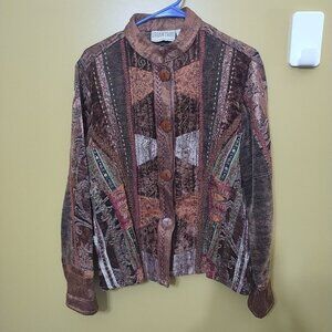 VTG 90s Urban Tribe Tapestry Jacket Size M Boho Lagenlook Artsy Patch